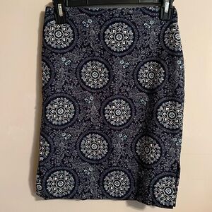 Loft Intricate Blue Design Pencil Skirt- 00P